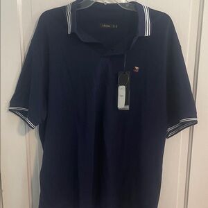 Z Zegna Navy Polo with White Stripe Trim